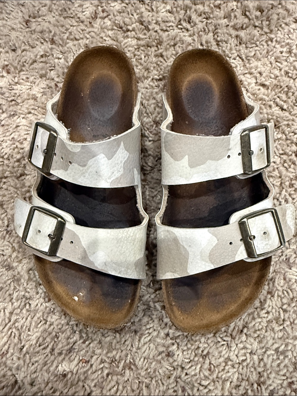 Birkenstock Kids White Beige Camouflage Double-Strap Sandals